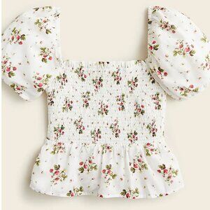 J. Crew Puff-sleeve smocked top in strawberry floral